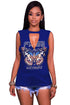 Sexy Blue Freely Slash Butterfly Print Tank Top